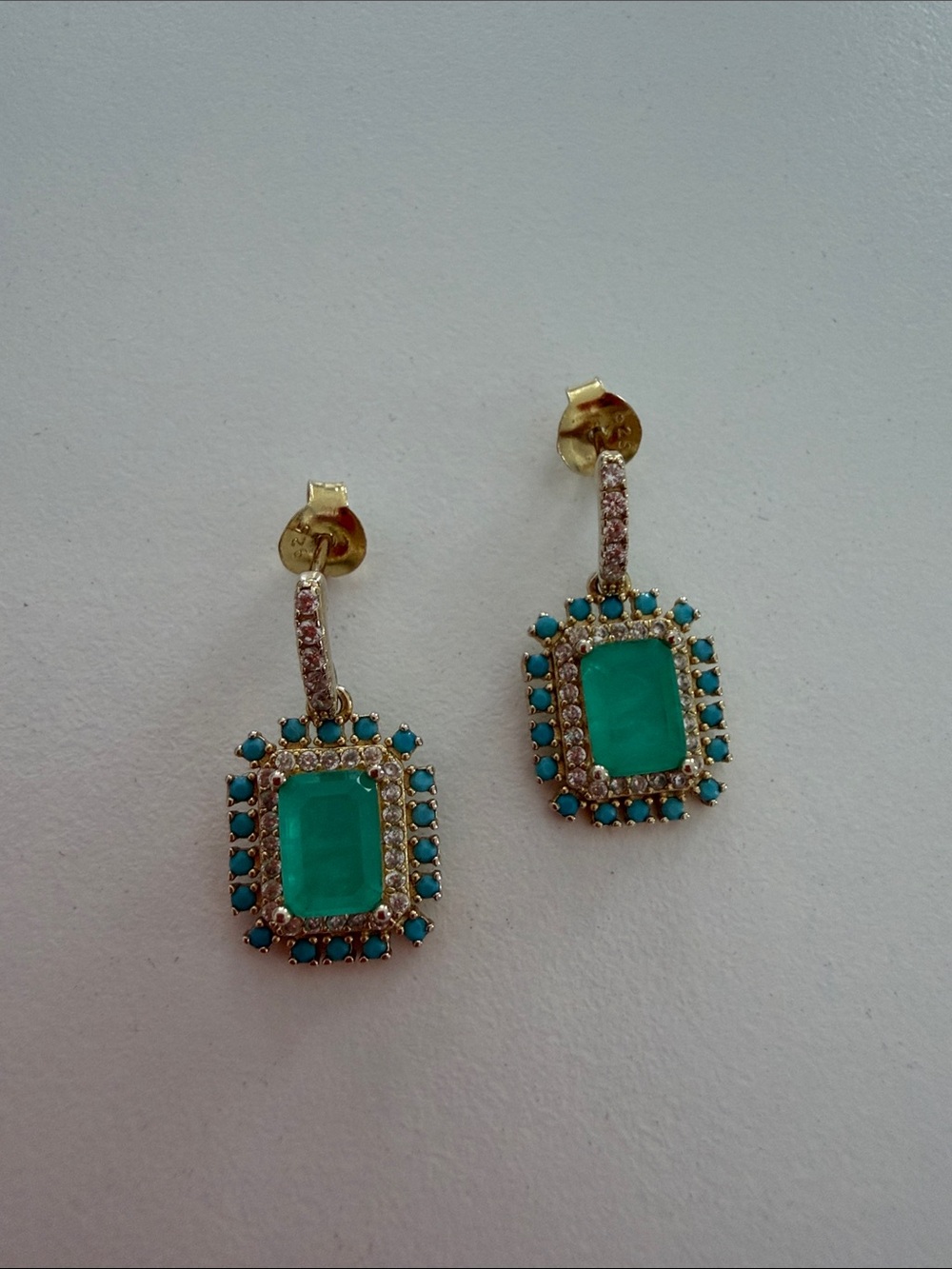 .925 Sterling Silver Gold Plated Aqua Earrings